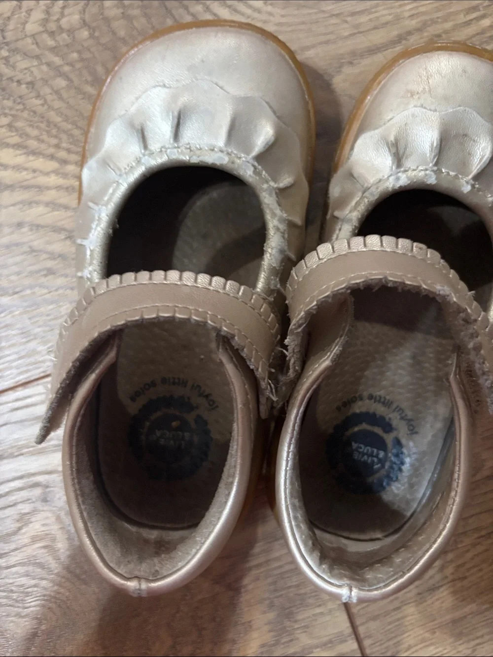 Livie & Luca Metallic Cream Ruffle Mary Janes for Kids